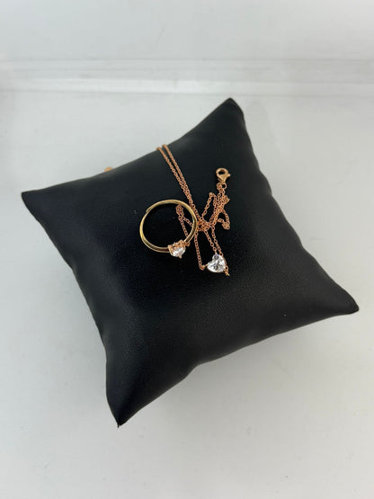 Baciamano Argento 925 Oro Rosa con Cuori Bianchi – Anello e Bracciale Regolabile Pezzo Unico