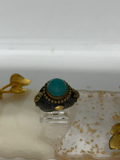 Anello in argento 925 e bronzo con calcedonio azzurro