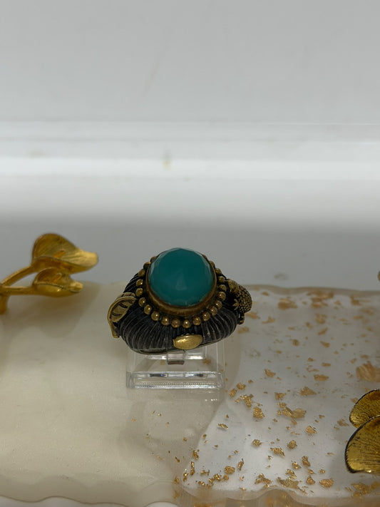 Anello in argento 925 e bronzo con calcedonio azzurro