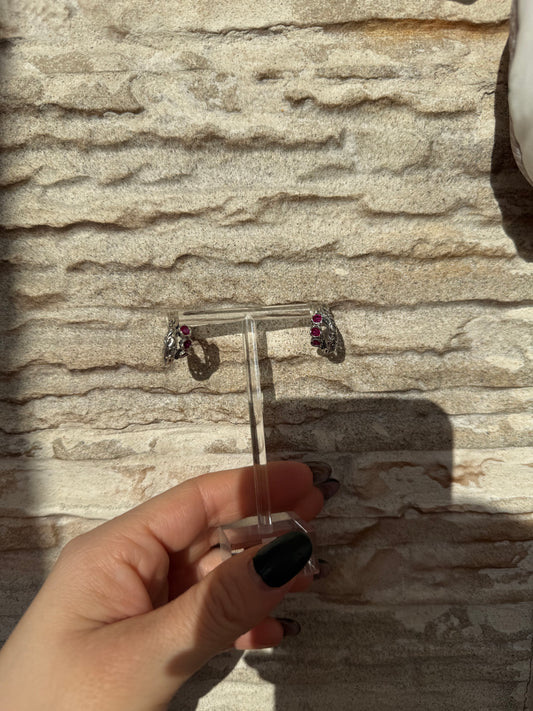 Orecchini cerchi e rubino in argento 925