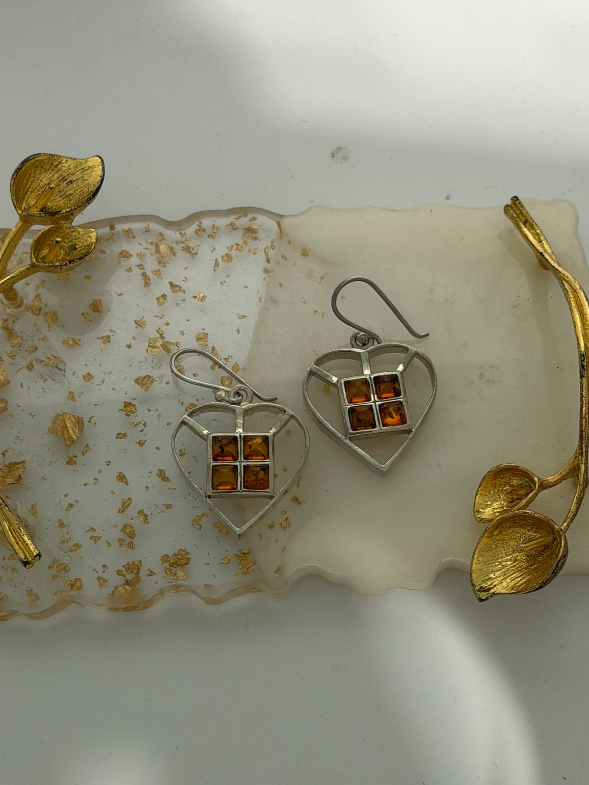 Orecchini a Cuore in Argento 925 con Ambra Baltica Naturale