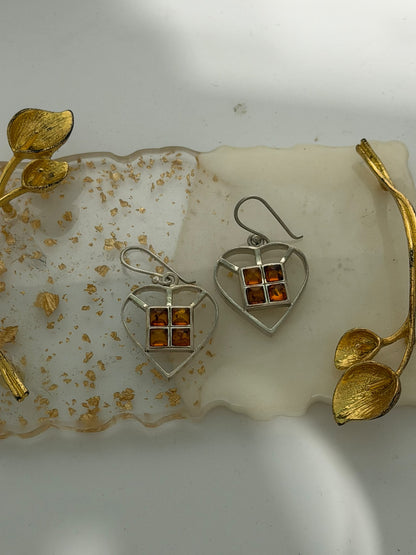 Orecchini a Cuore in Argento 925 con Ambra Baltica Naturale