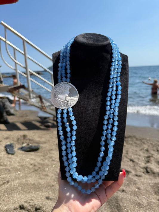 Collana agata blu e cammeo