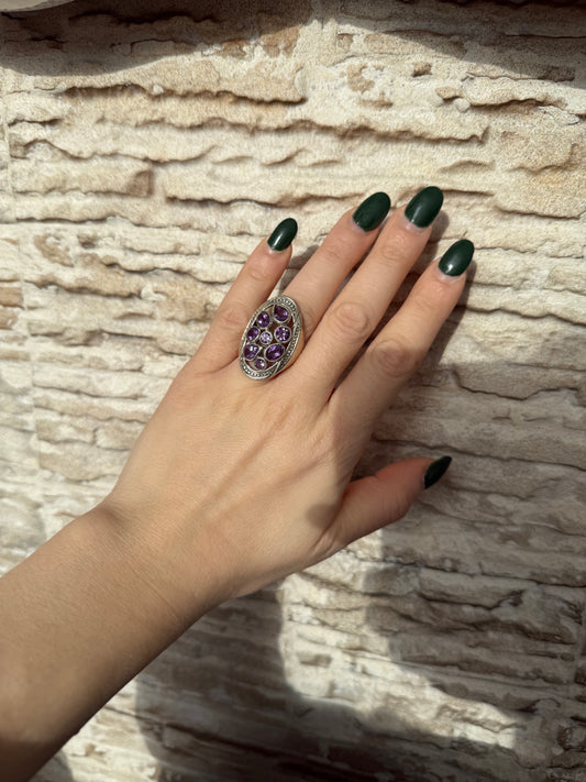 Anello Argento 925 Ametista Viola Sfaccettata | Misura 20-21 | Pezzo Unico