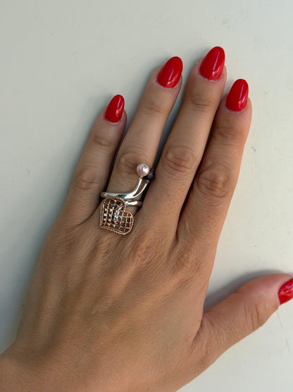 Anello in Argento 925 con Cuore e Perle – Romantico e Delicato