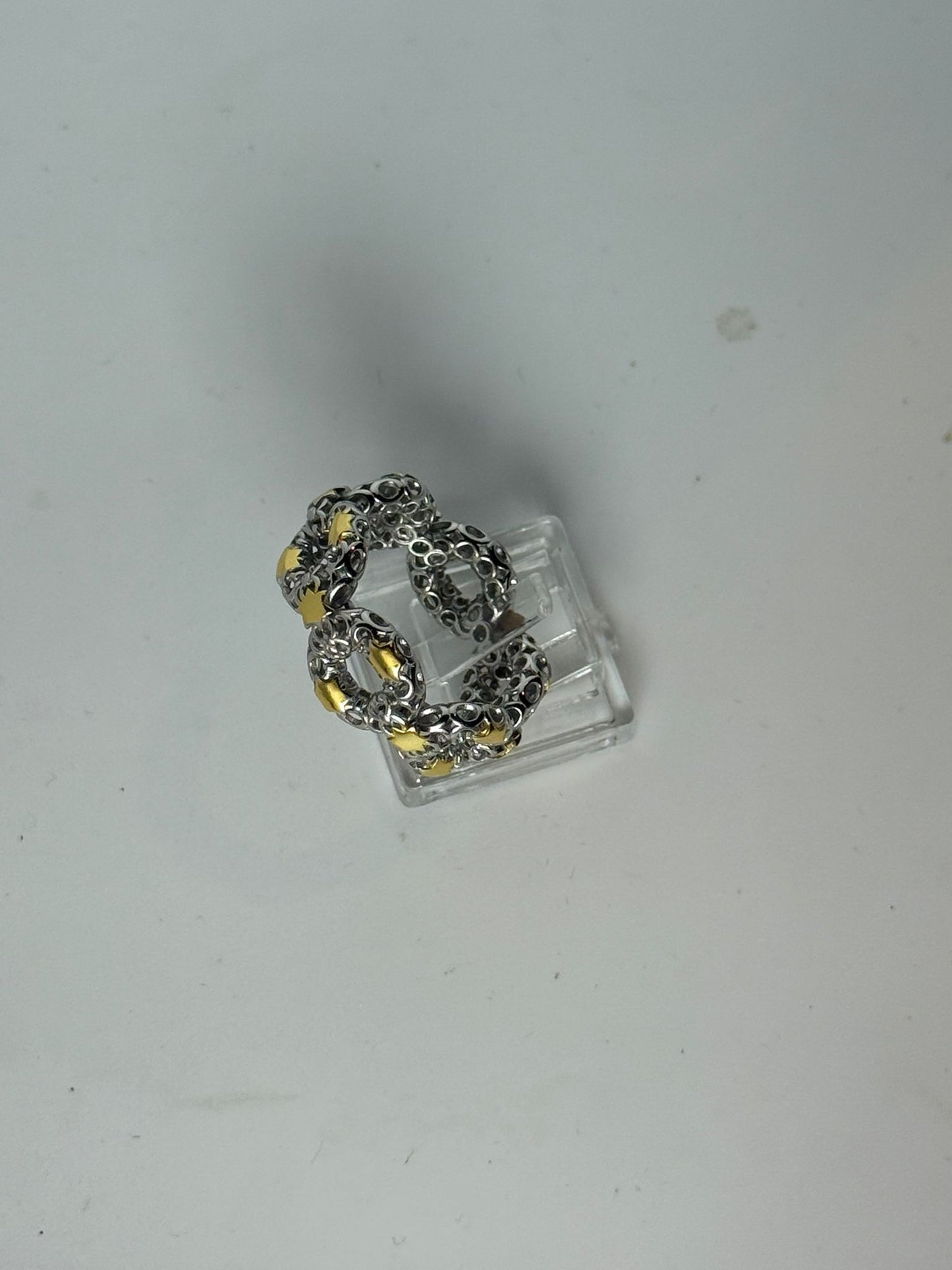 Anello Catena Groumette Traforata Argento 925 e Oro | Misura 18-19 | Pezzo Unico