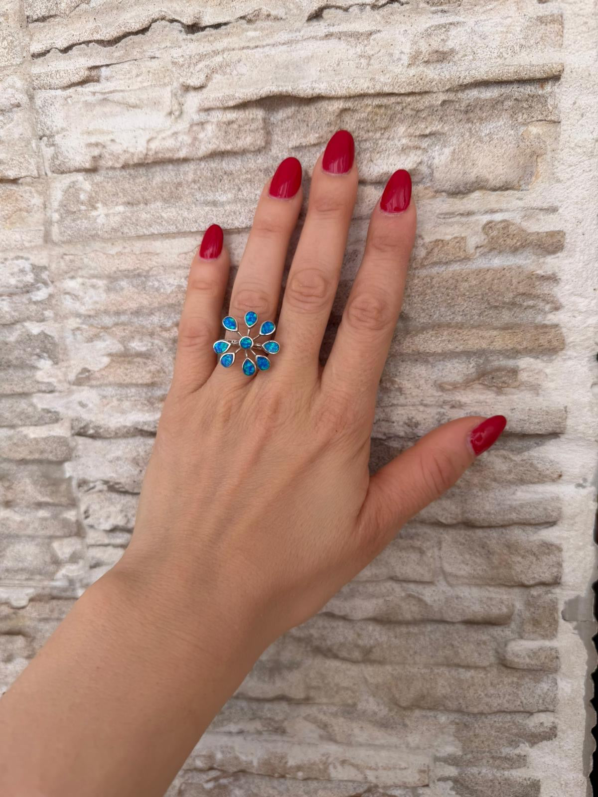 Anello Argento 925 Fiore con Opale – Pezzo Unico Artigianale