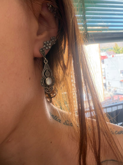 Orecchini a Goccia in Argento 925 con Pietre Bianche e Marcasiti