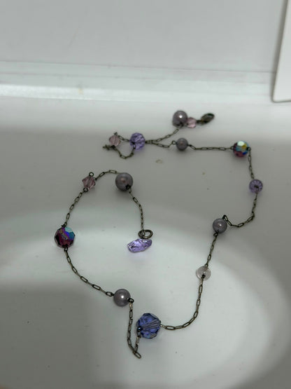 Collana in argento 925 con pietre viola, perle e cuore di ametista – Artigianale