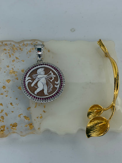 Collana in Argento 925 con Cammeo Angelo su Vera Conchiglia