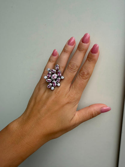 Anello in Argento 925 con Rosa di Francia e Cristallo di Rocca – Pezzo Unico