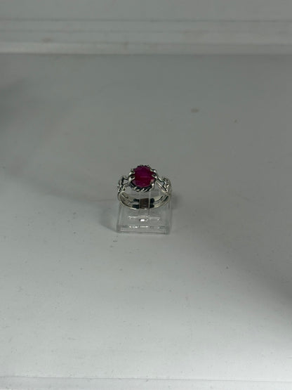 Anello Argento 925 Radice di Rubino Fuxia | Misura 18-19 | Pezzo Unico