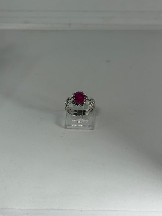 Anello Argento 925 Radice di Rubino Fuxia | Misura 18-19 | Pezzo Unico