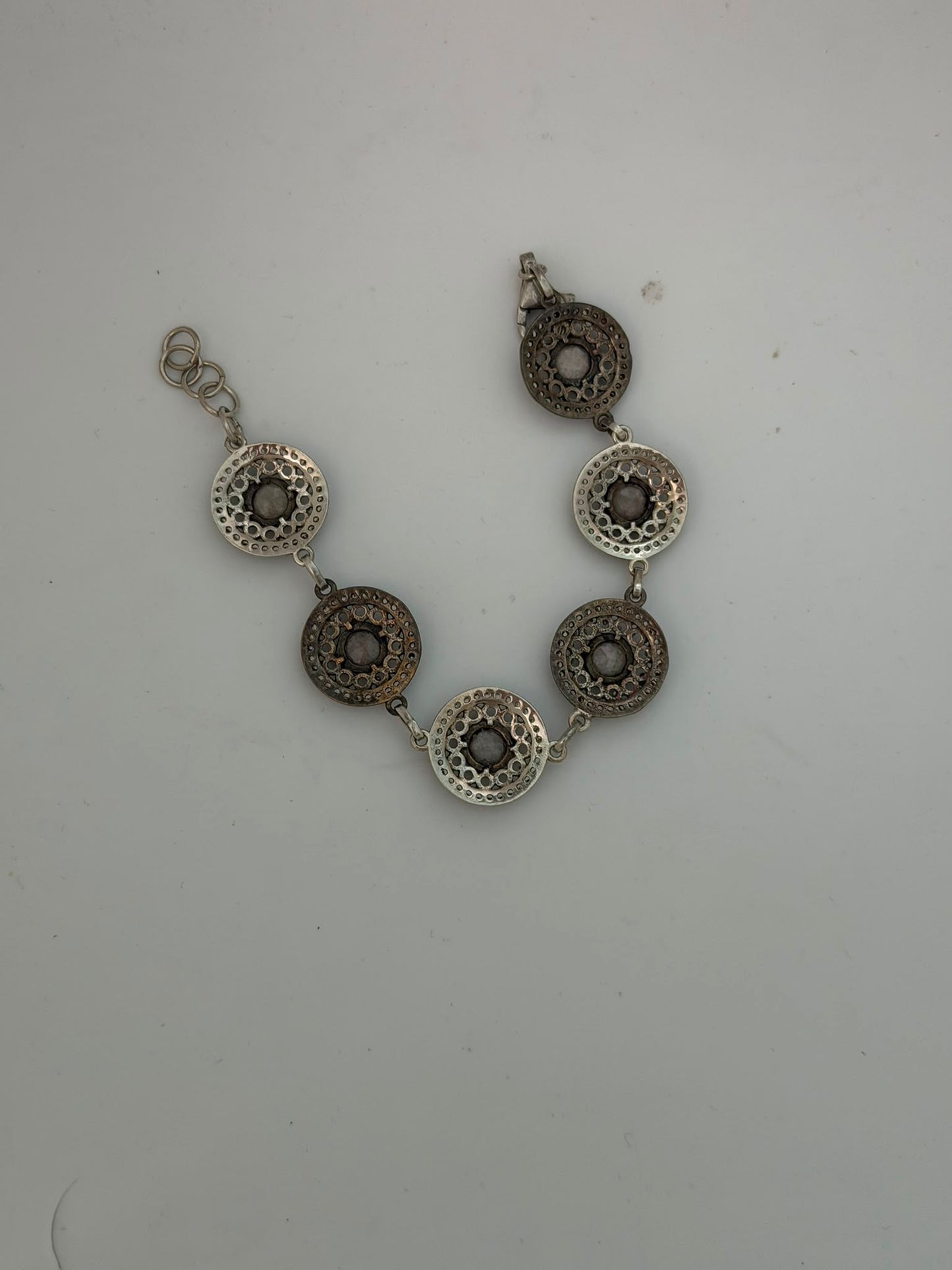 Bracciale in argento 925 e bronzo con quarzo sfaccettato e zirconi bianchi – Artigianale