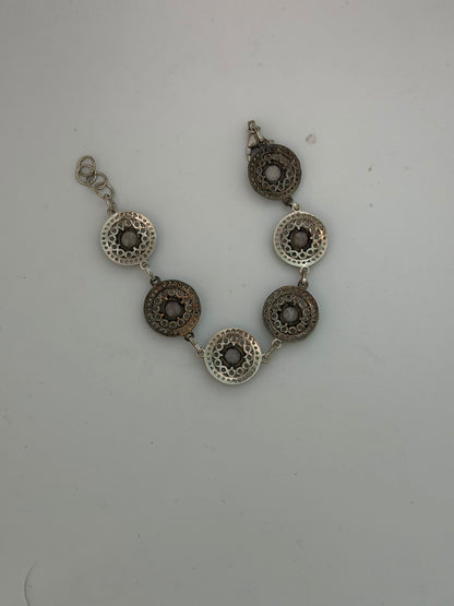 Bracciale in argento 925 e bronzo con quarzo sfaccettato e zirconi bianchi – Artigianale