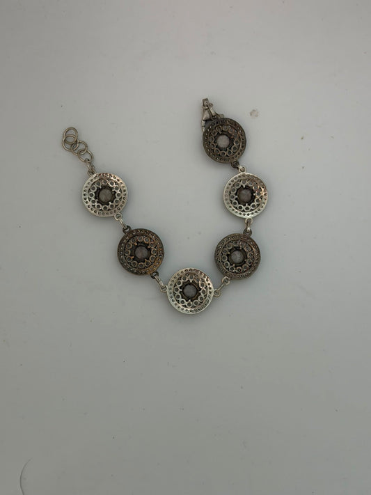 Bracciale in argento 925 e bronzo con quarzo sfaccettato e zirconi bianchi – Artigianale