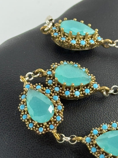 Bracciale Argento 925 Bronzo Calcedonio Azzurro Turchese - Taglio Sfaccettato