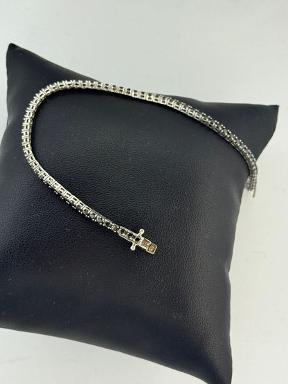 Bracciale Tennis Argento 925 con Pietre Nere – Eleganza Sofisticata 20 cm Pezzo Unico