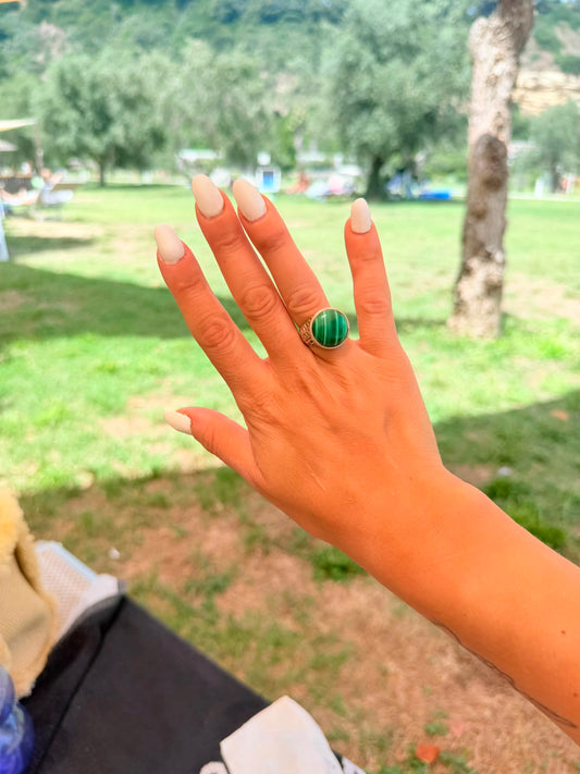Anello in Argento 925 con Pietra Malachite Verde