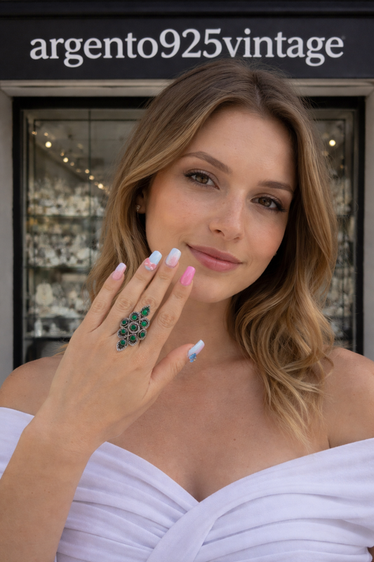 Anello Argento 925 con Pietre Giada Verde – Regolabile