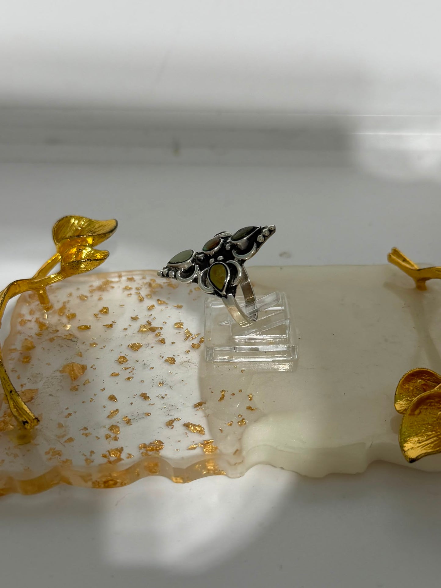 Anello in Argento 925 con Pietre Verdi e Marroni – Pezzo Unico