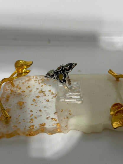 Anello in Argento 925 con Pietre Verdi e Marroni – Pezzo Unico
