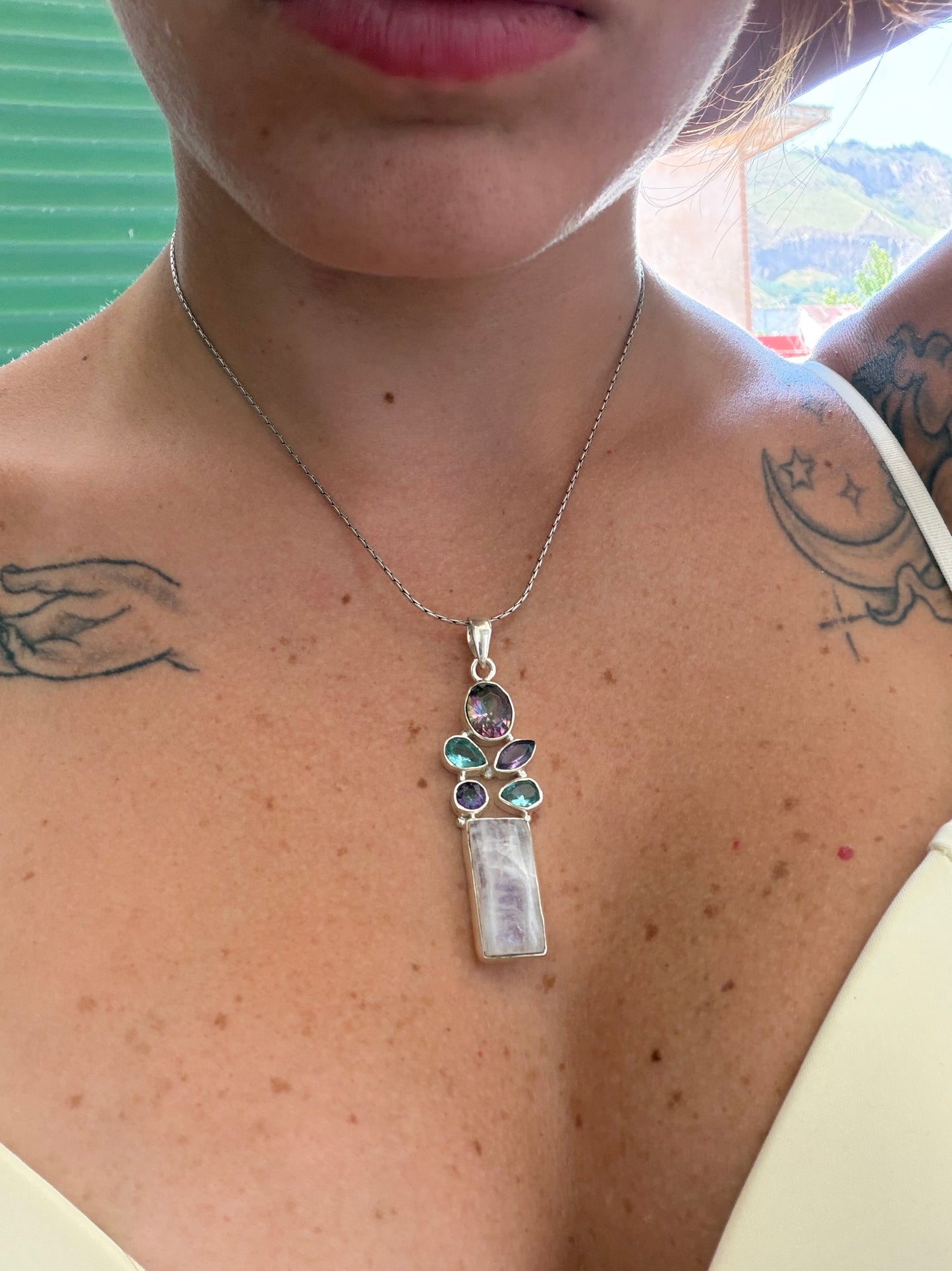 Collana in Argento 925 con Ametista, Acquamarina, Pietra di Luna e Topazio Mistico – Pezzo Unico