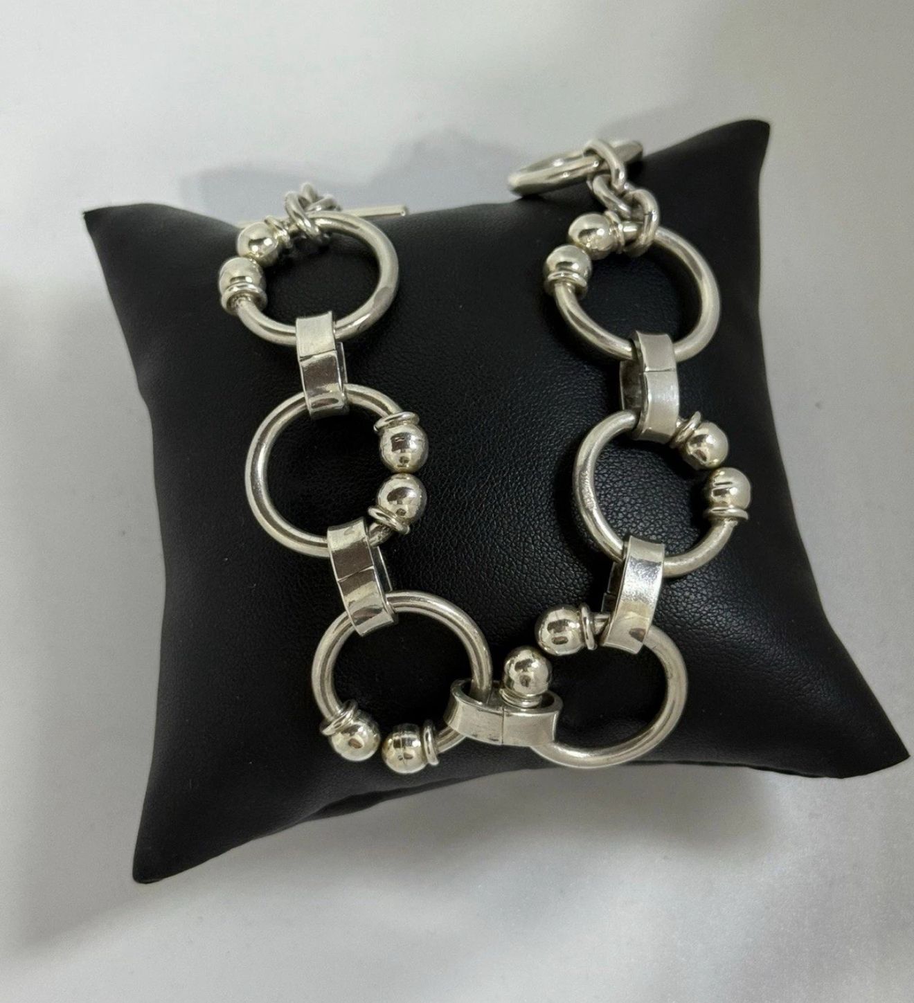 Bracciale Argento 925 Cerchi e Sfere Maglia Particolare - Design Unico