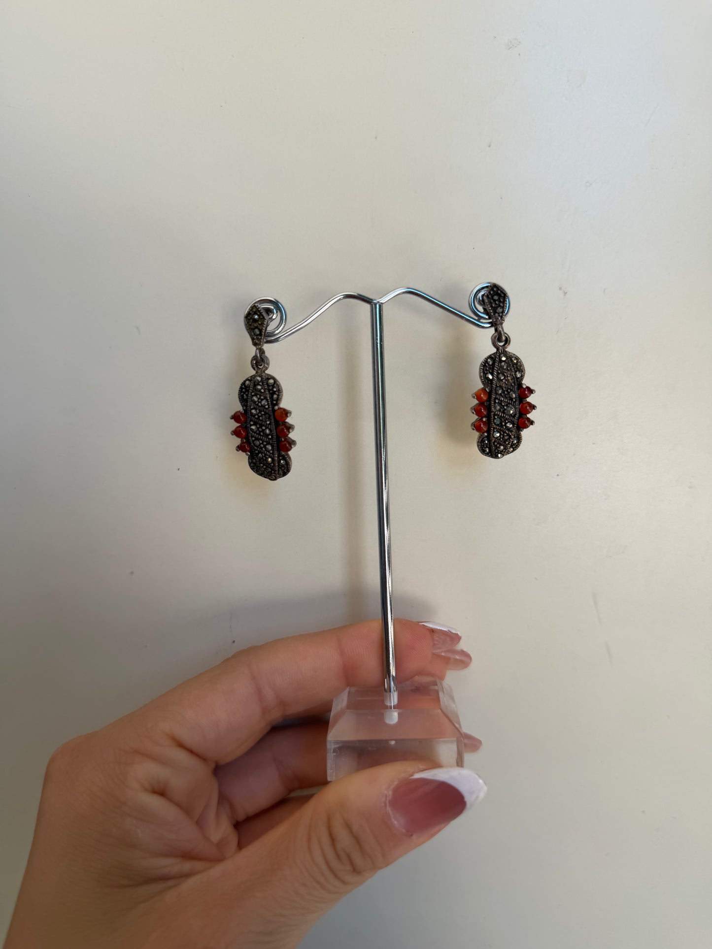 Orecchini in Argento 925 con Corniola e Marcasiti | Eleganza Artigianale