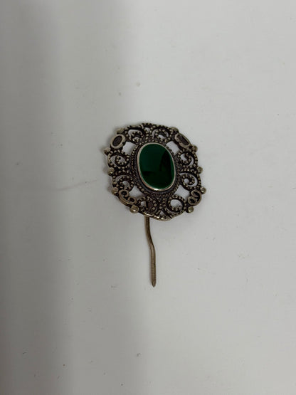 Spilla in Argento 925 con Pietra Giada Verde – Accessorio Artigianale Prezioso