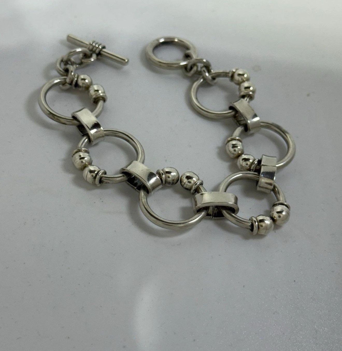 Bracciale Argento 925 Cerchi e Sfere Maglia Particolare - Design Unico