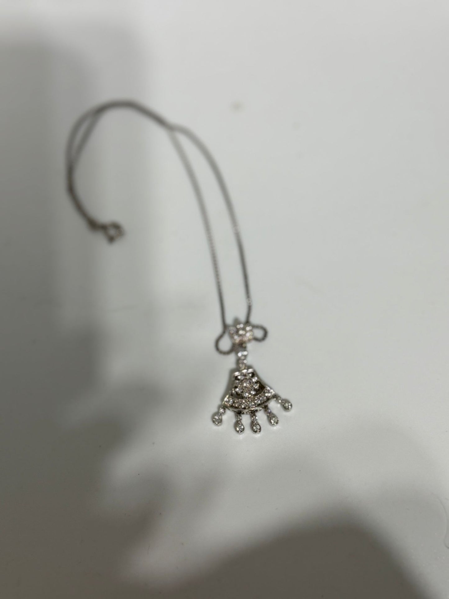 Collana in Argento 925 con Ciondolo Art Déco Stile Liberty e Fiore con Pietre Bianche