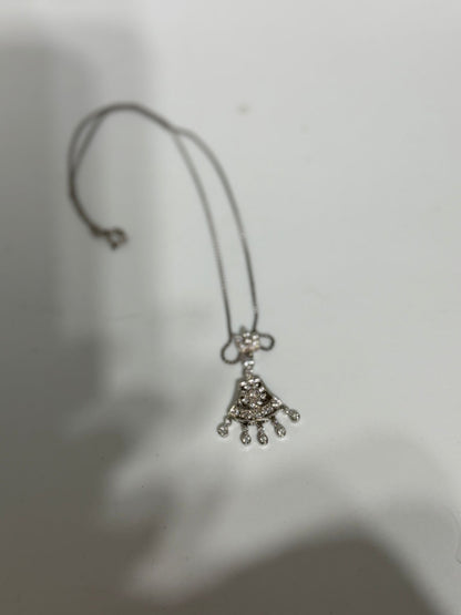 Collana in Argento 925 con Ciondolo Art Déco Stile Liberty e Fiore con Pietre Bianche