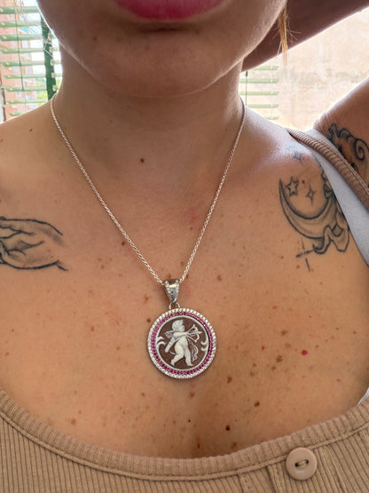 Collana in Argento 925 con Cammeo Angelo su Vera Conchiglia