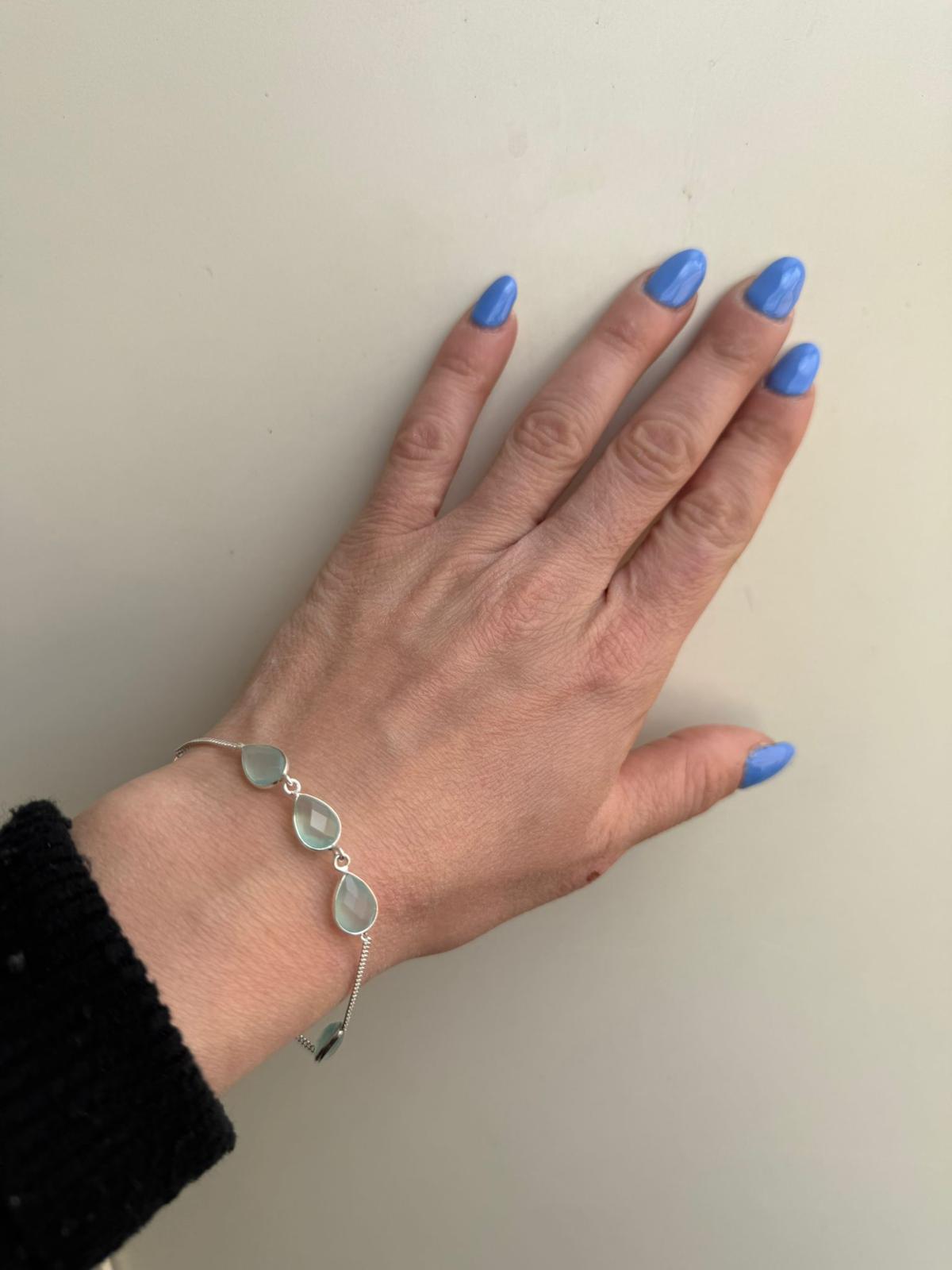 Bracciale Argento 925 Calcedonio Azzurro Sfaccettato Regolabile - Comunicazione