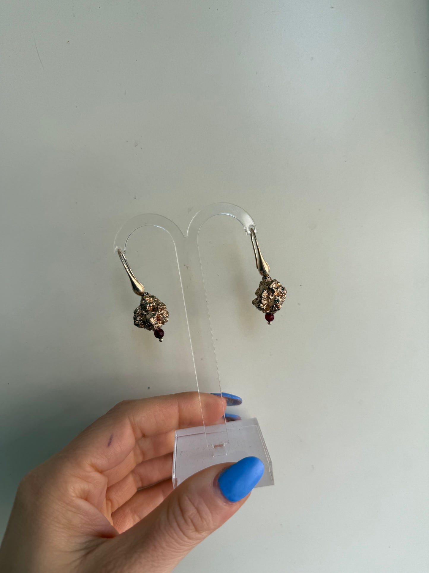 Orecchini Argento 925 Oro Rosa Sfere Martellate con Corniola – Pendenti 4 cm Pezzo Unico