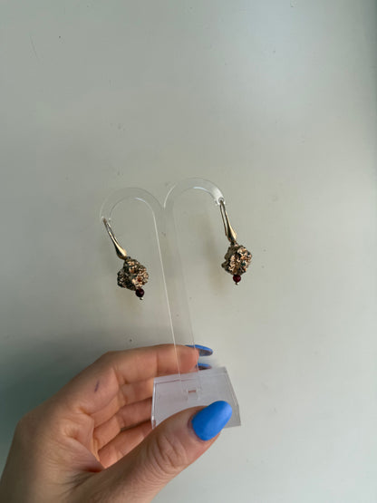 Orecchini Argento 925 Oro Rosa Sfere Martellate con Corniola – Pendenti 4 cm Pezzo Unico
