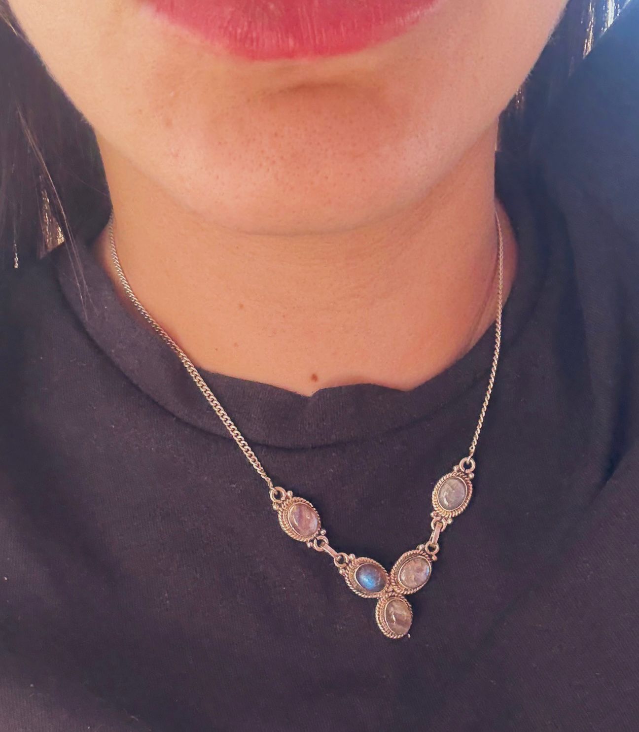 Collana Argento 925 Collier con Tre Pietre di Luna – Magia Lunare Pezzo Unico