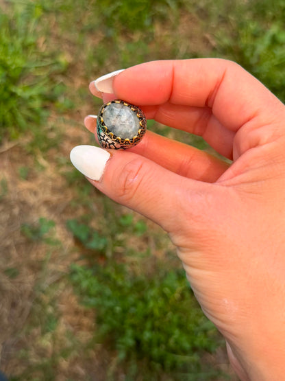 Anello in Argento 925 con Pietra Azzurra Taglio Sfaccettato