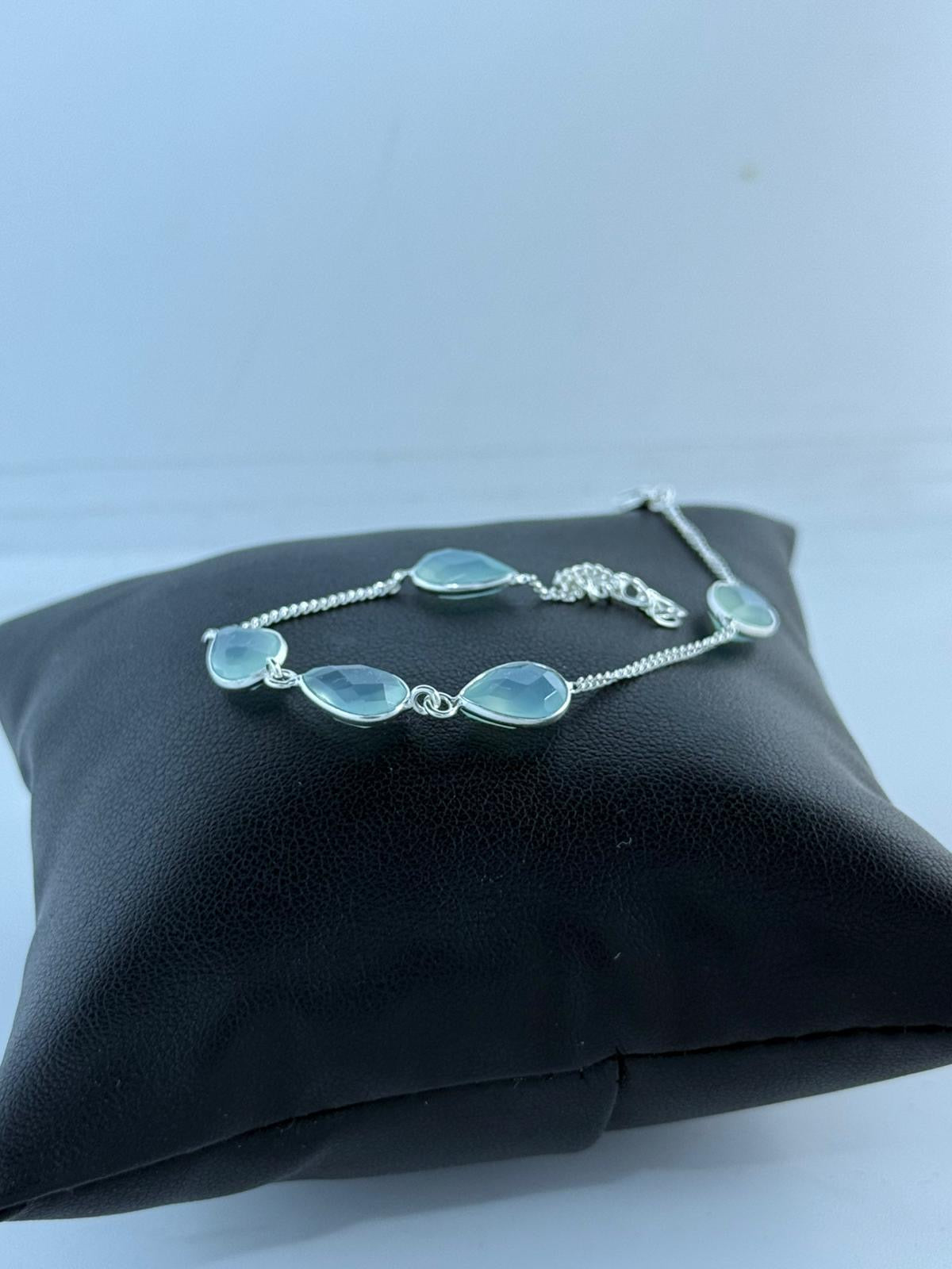Bracciale Argento 925 Calcedonio Azzurro Sfaccettato Regolabile - Comunicazione
