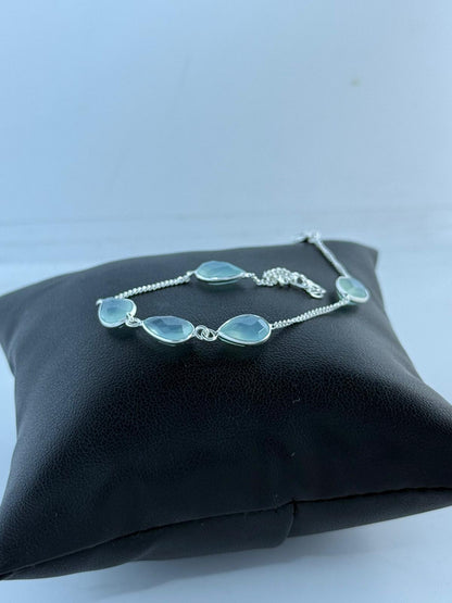 Bracciale Argento 925 Calcedonio Azzurro Sfaccettato Regolabile - Comunicazione