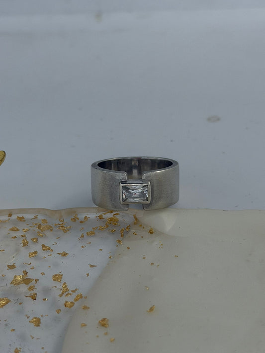 Anello Fascia con Cristallo di Rocca in Argento 925 – Pietra Naturale