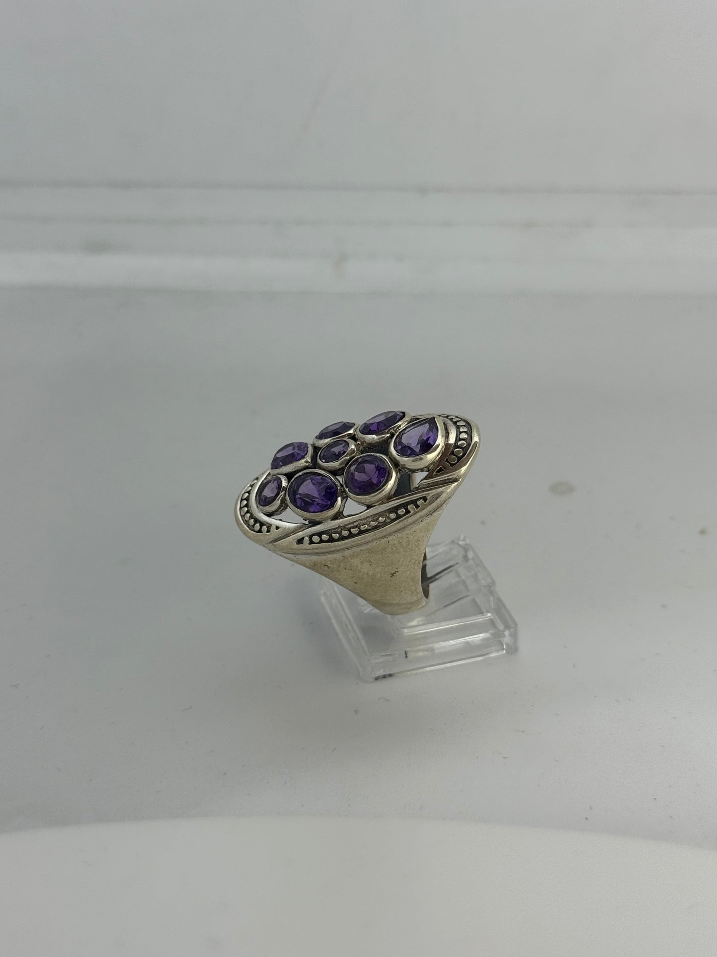 Anello Argento 925 Ametista Viola Sfaccettata | Misura 20-21 | Pezzo Unico
