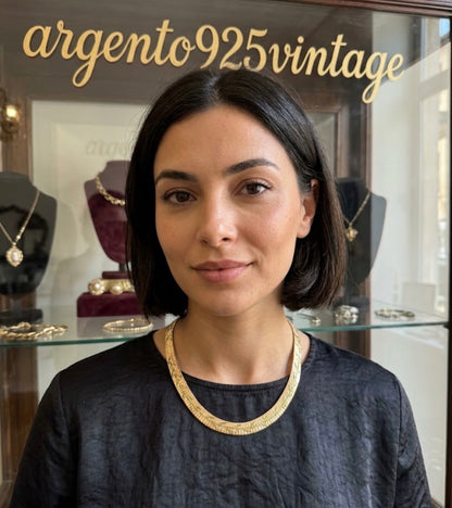 Collana semirigida in argento 925 dorato 18 kt con incisioni