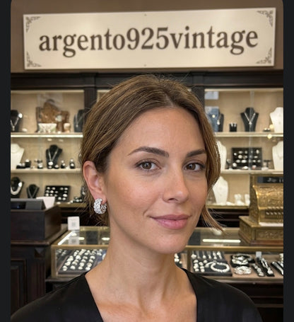 Orecchini Cerchio Doppio Largo in Argento 925 con Pietre Bianche