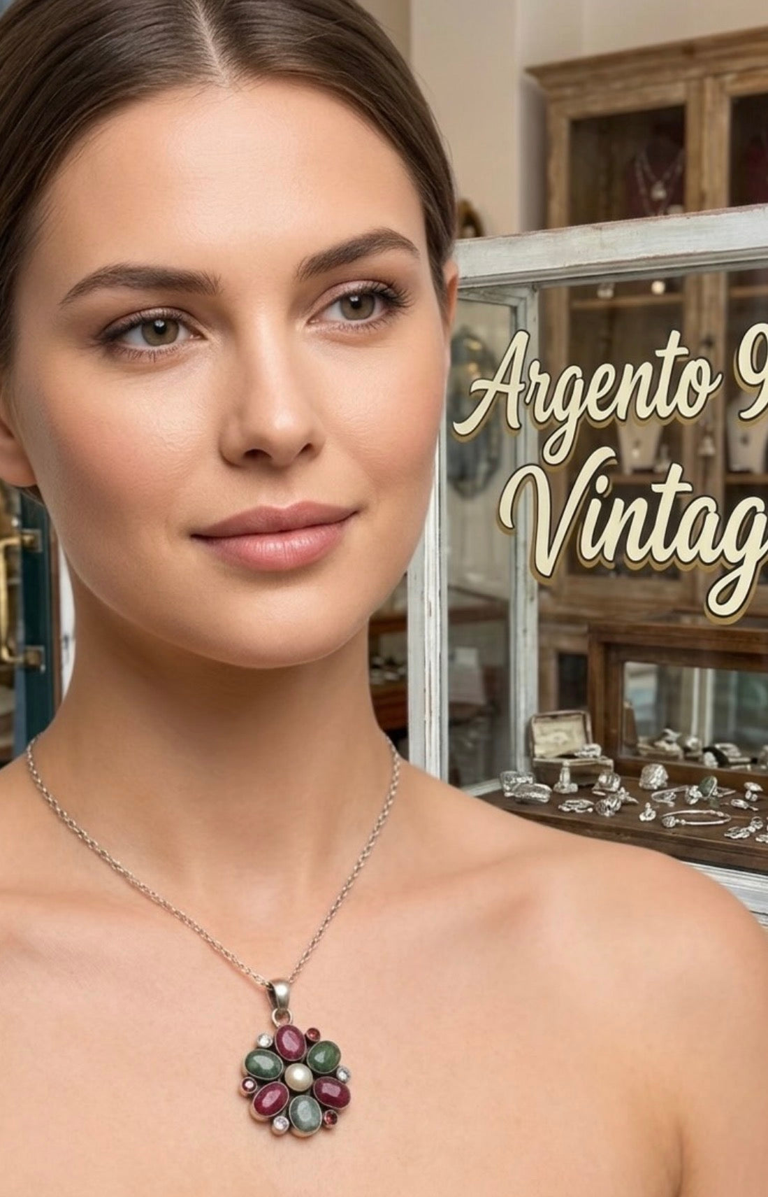 Collana in argento 925 fiore con pietre preziose – Artigianale