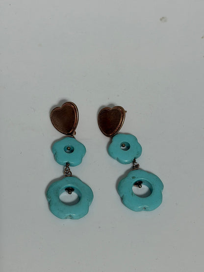 Orecchini in Argento 925 Cuore Rosato con Fiori Turchese – Romantico