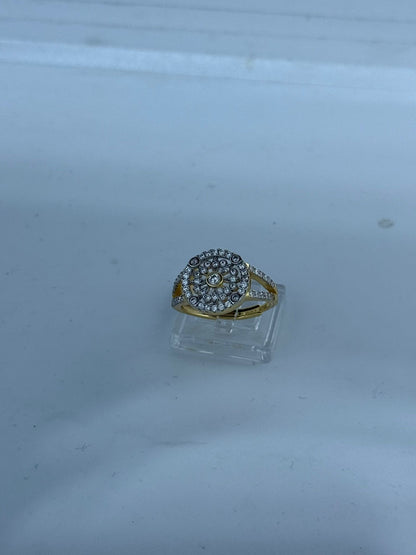 Anello Art Déco Fiore Argento 925 Oro con Pietre Bianche | Regolabile | Pezzo Unico