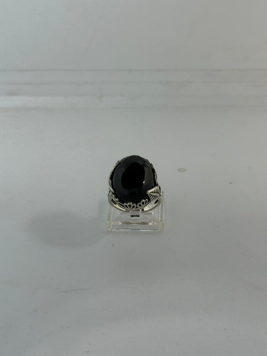 Anello Argento 925 Onice Nero Ovale | Misura 15 | Pezzo Unico