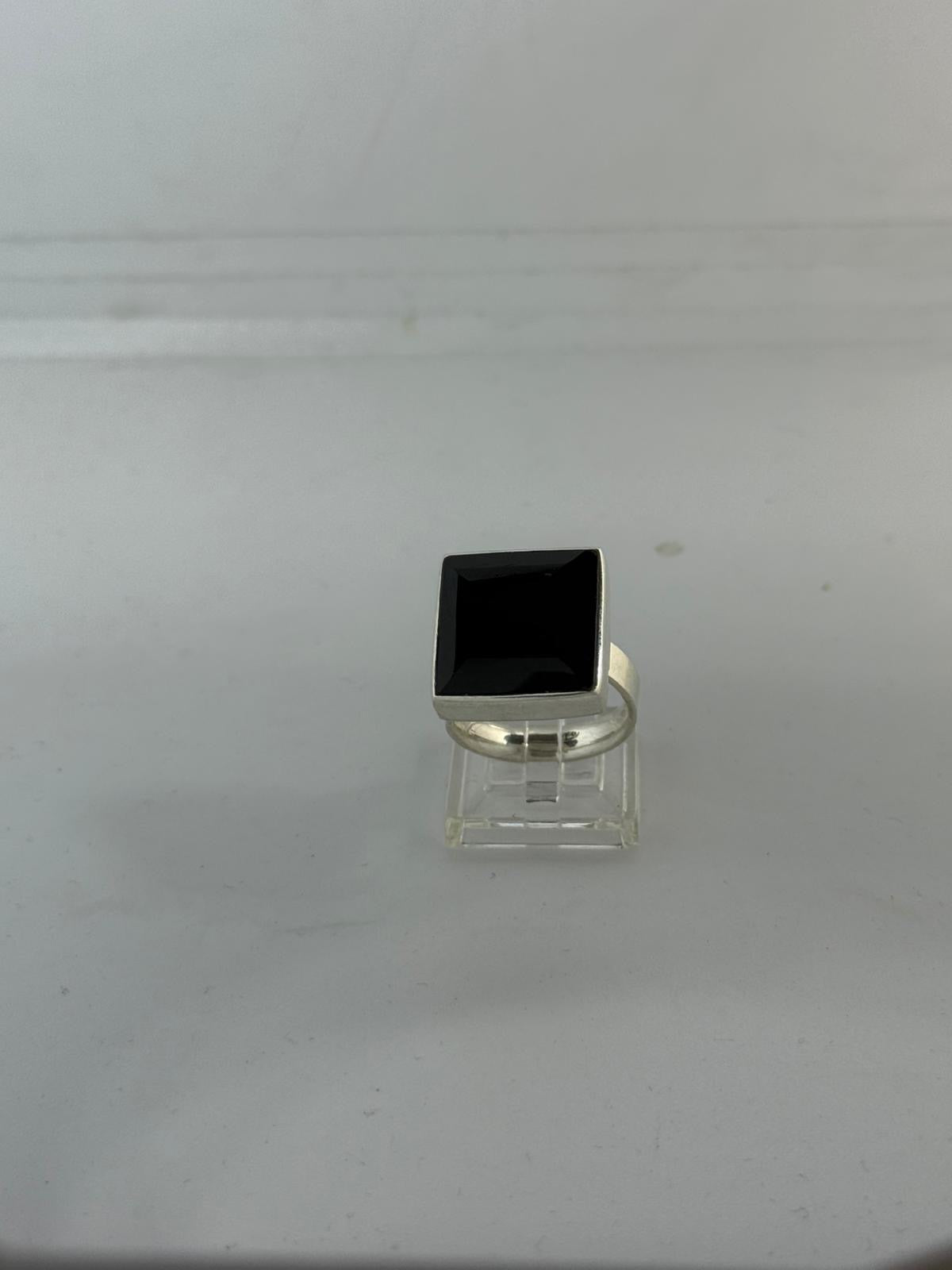 Anello Quadrato Argento 925 Onice Nero Sfaccettato | Regolabile | Pezzo Unico